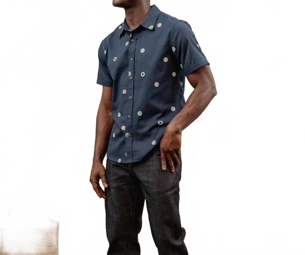 NEW BRIDGE & BURN men's emerson slim shirt in lunar polka / navy